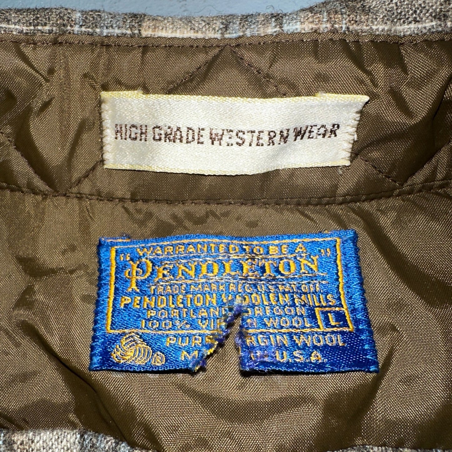 Pendleton VTG High Grade Western Wear Pearl Snap Wool Plaid Shirt Sz L Plaid 70s