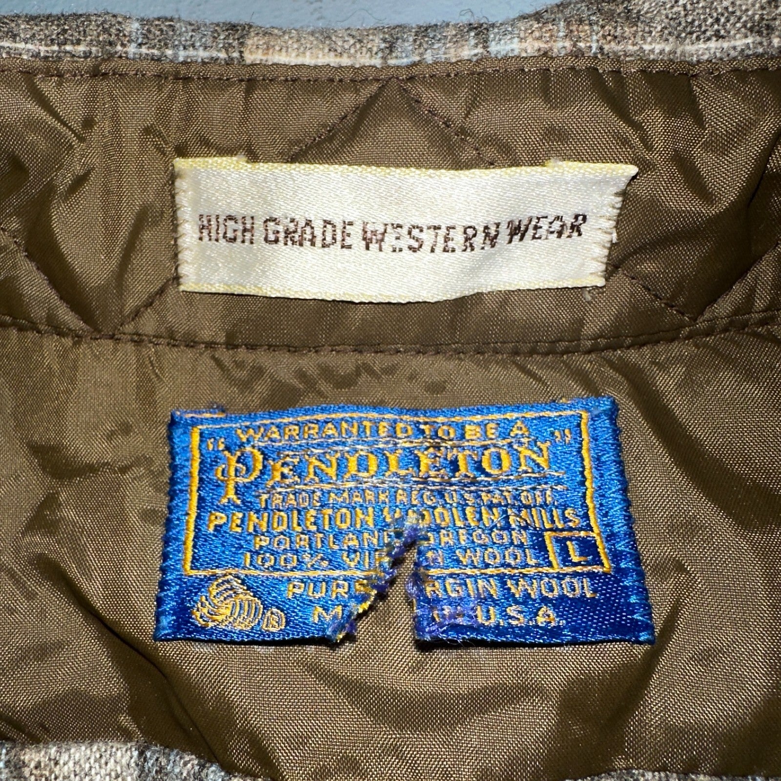 Pendleton VTG High Grade Western Wear Pearl Snap Wool Plaid Shirt Sz L Plaid 70s