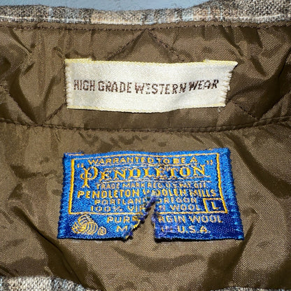 Pendleton VTG High Grade Western Wear Pearl Snap Wool Plaid Shirt Sz L Plaid 70s