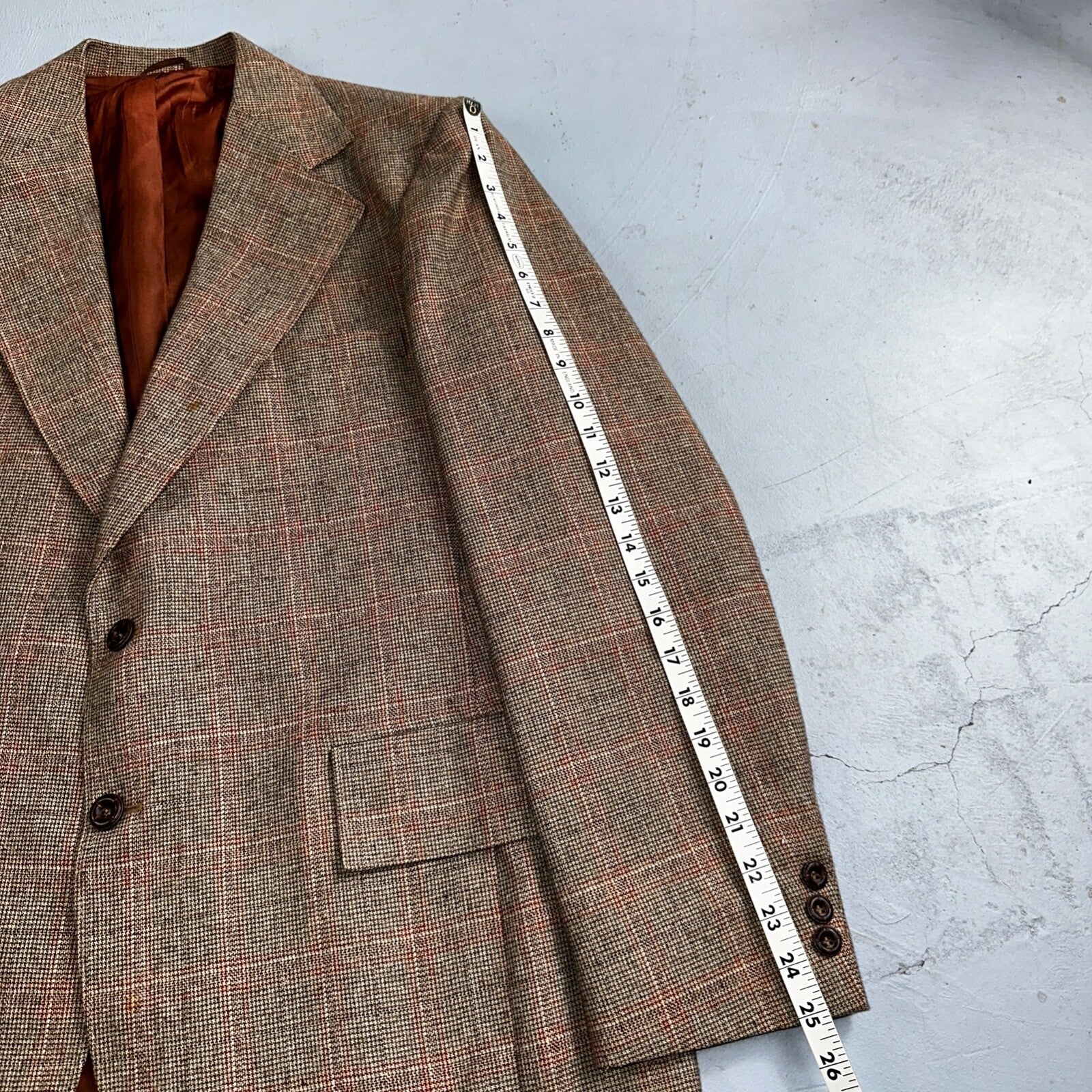 VTG Mens 3 PC Suit 42 Jacket Coat Pants Vest Plaid Rockabilly 70s 1970s Brown