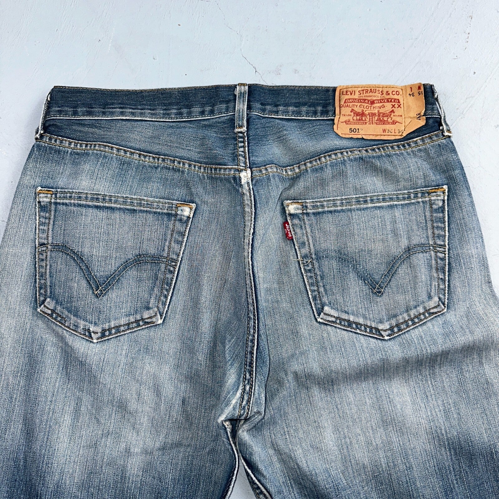 Levis 501 Vintage Y2K XX Straight Leg Jeans Blue Crazy Wash 36x34 Act 34x31