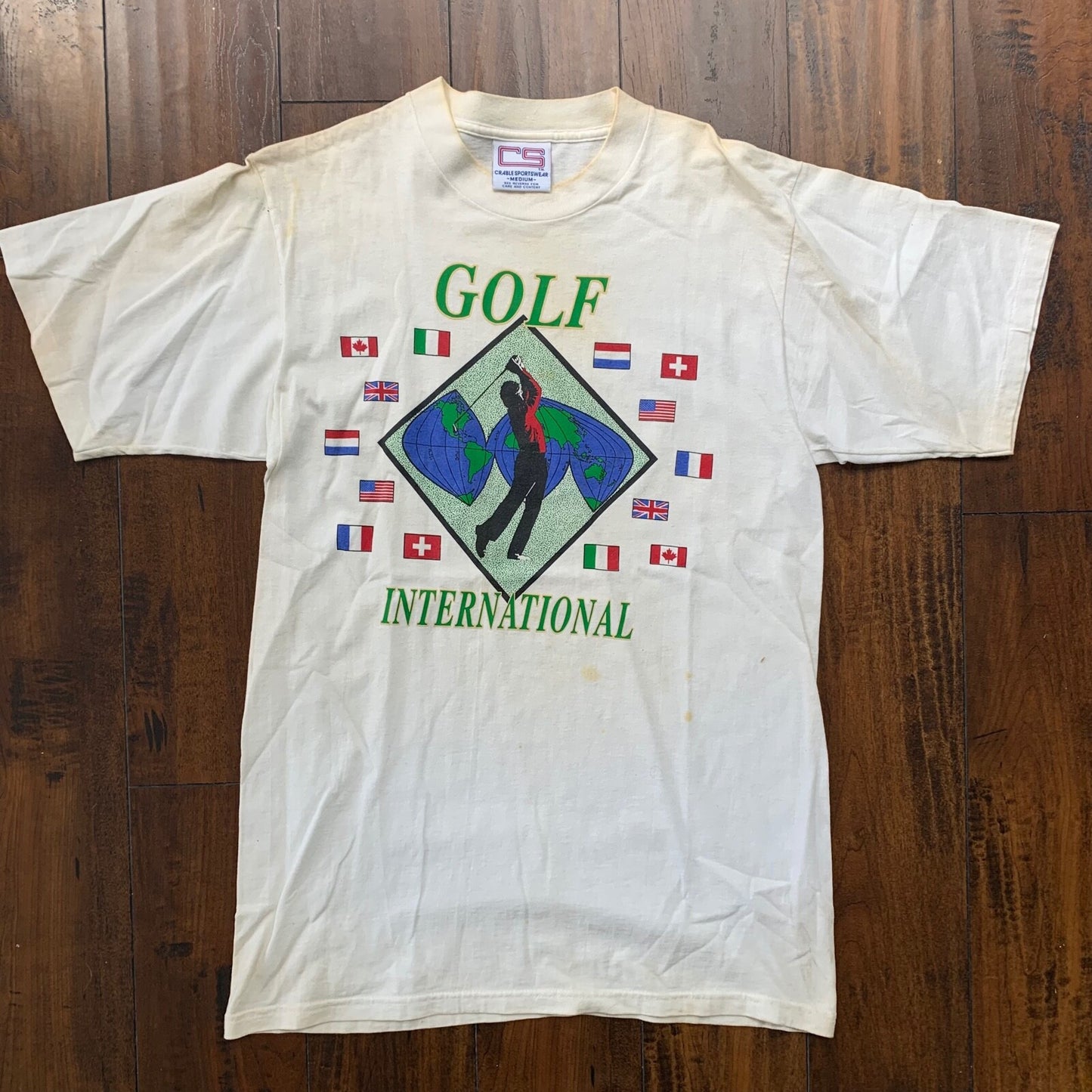 Golf International Vintage T Shirt Tiger Woods Sports Grass USA Flags Rap Blank