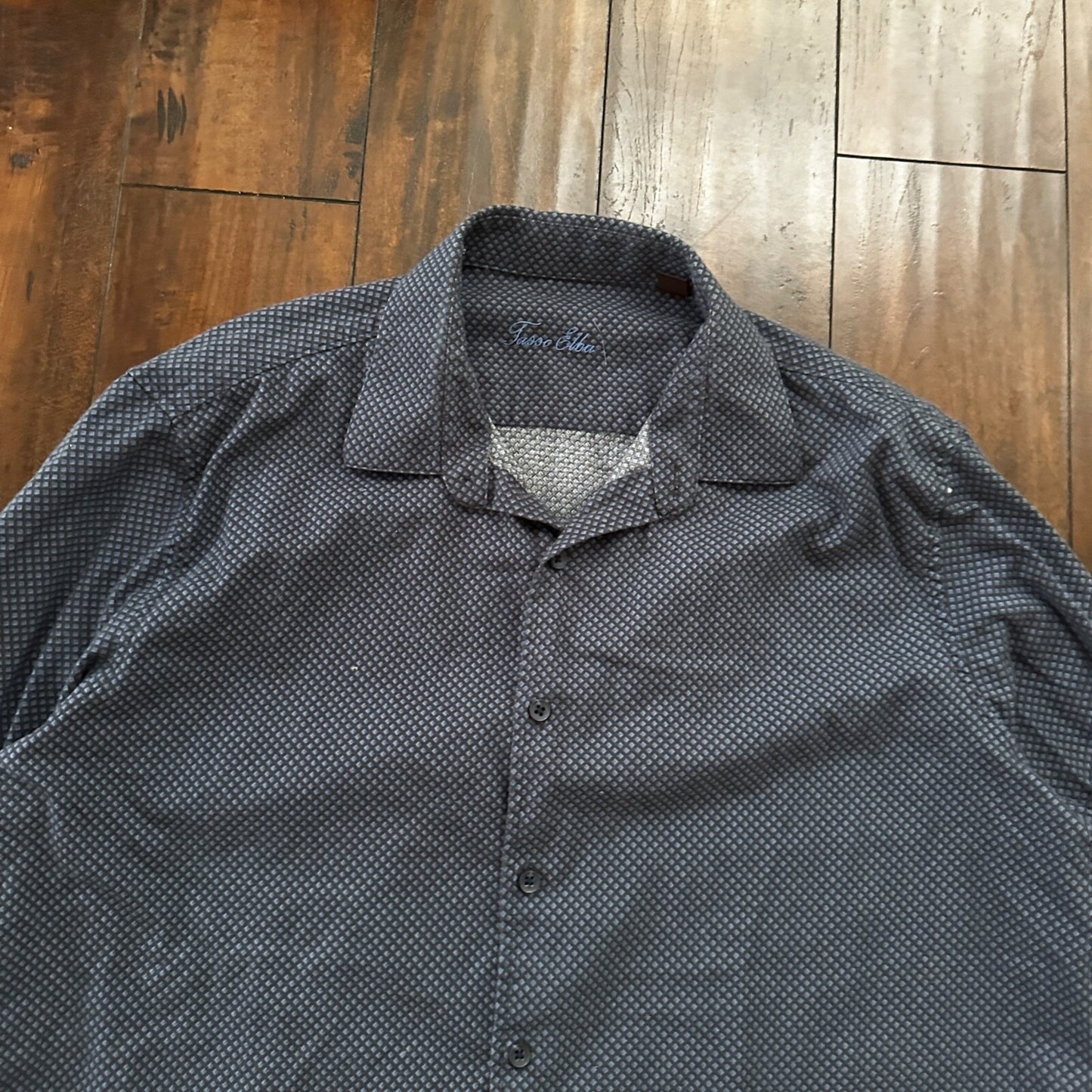 Tasso Elba Mens Shirt XL Floral Paisley Button Down Long Sleeve Cotton Navy