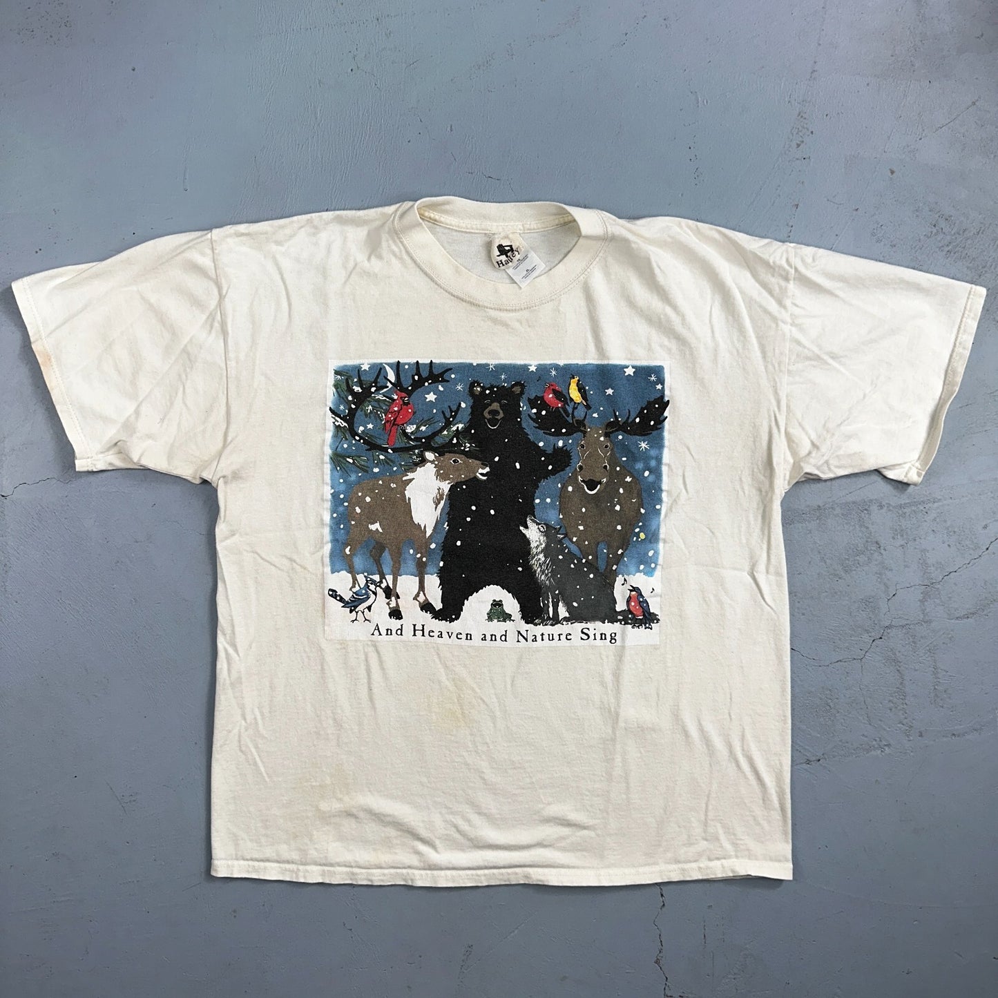 Animals Bear Moose Deer VTG T Shirt Heaven Nature Sing Family Christmas Hatley