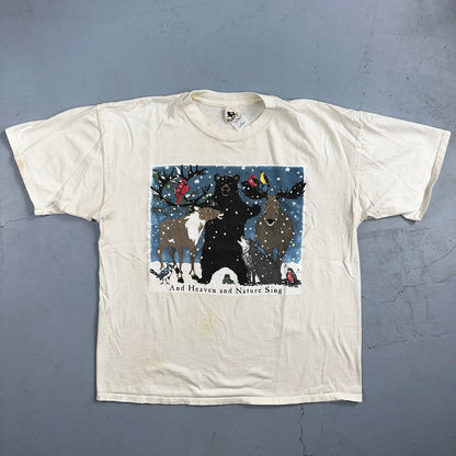 Animals Bear Moose Deer VTG T Shirt Heaven Nature Sing Family Christmas Hatley