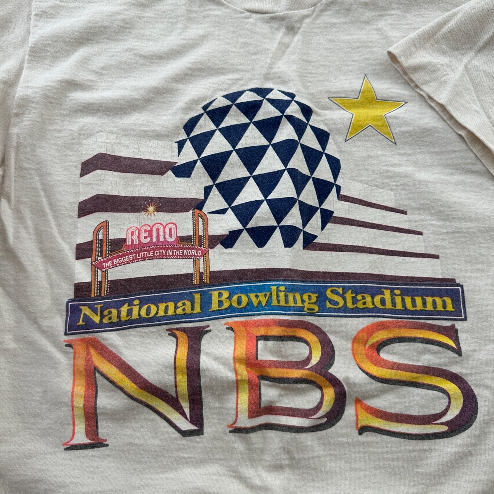 National Bowling Stadium Vintage T Shirt Abstract Art Star 90s Reno Oregon