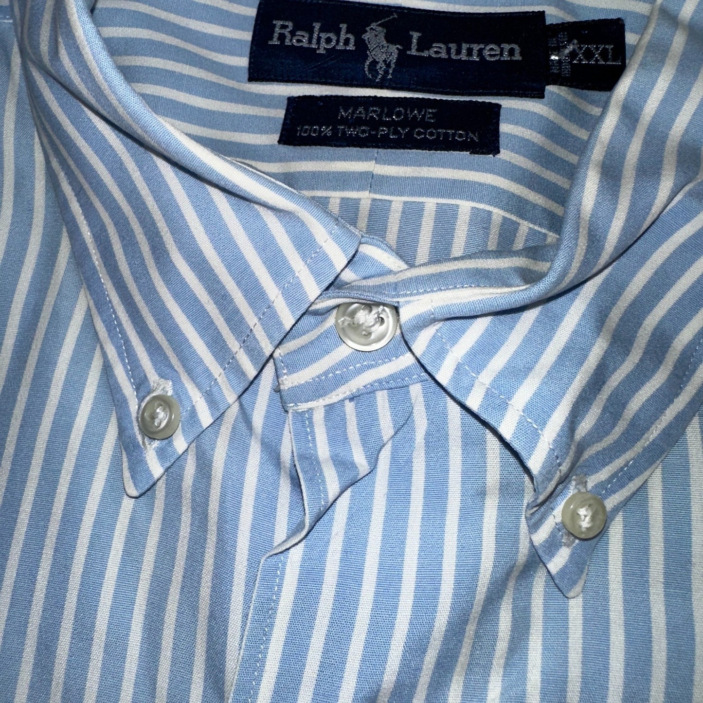 Ralph Lauren Button Down Shirt Mens 2XL Blue White Striped Marlowe Long Sleeve