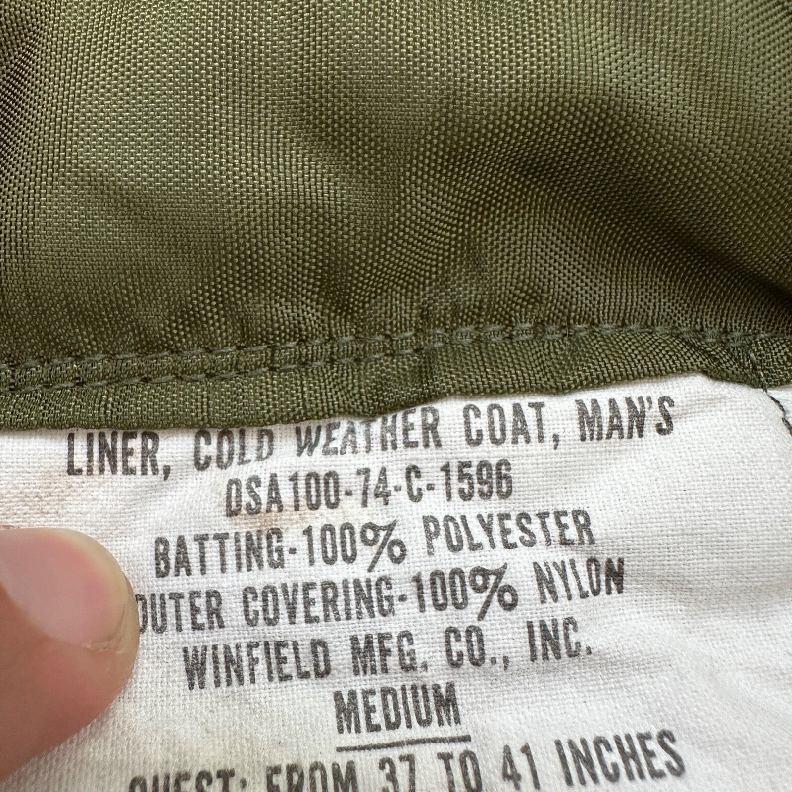 VTG 1970s Military Liner Mens Medium Green Quilted Cold Weather DSA100-74-C-1596