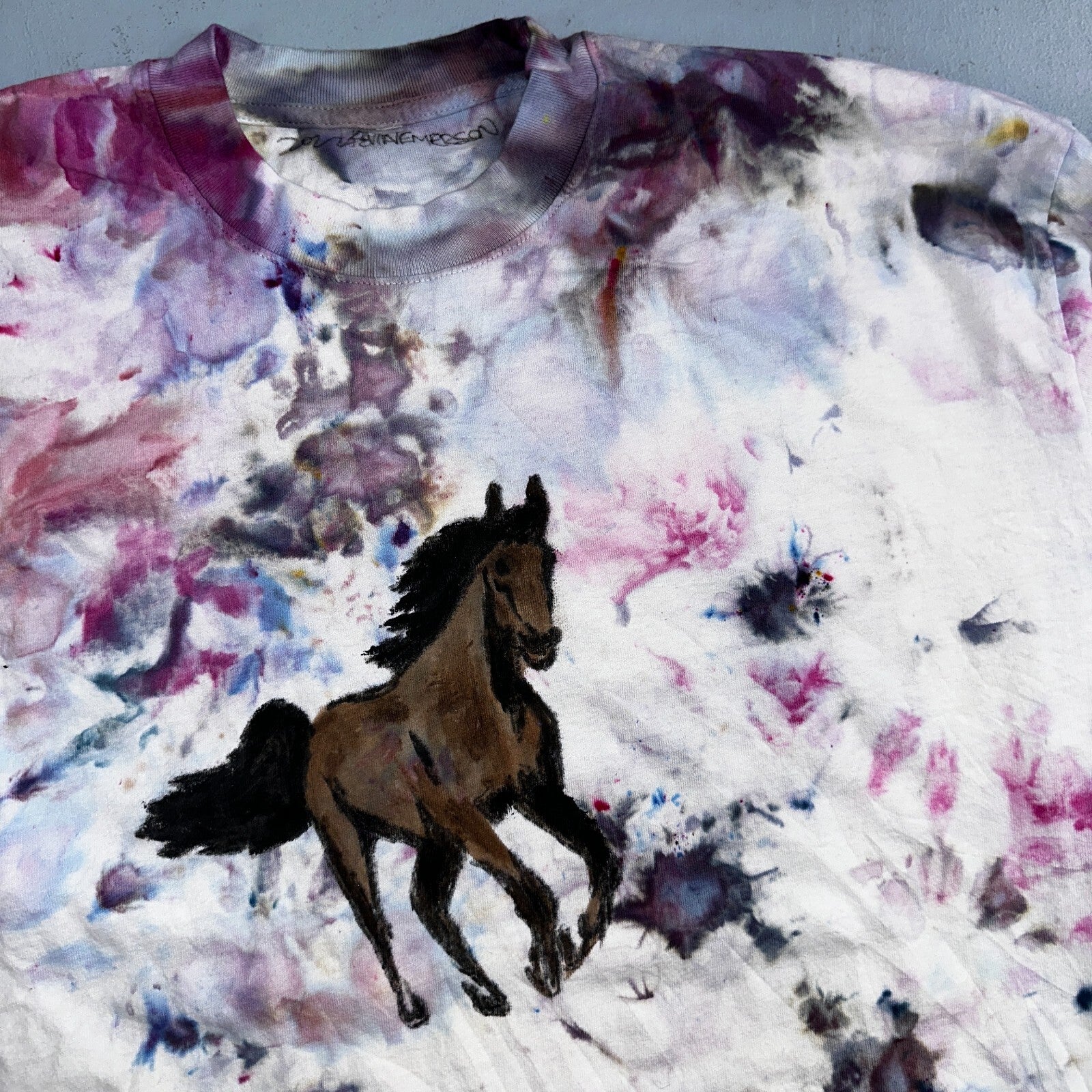 Horses Tie Dye Rare VTG T Shirt Custom Art Tee One of a Kind Cool Thrashed Hippy