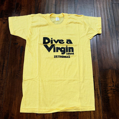 Dive A Virgin Islands Yellow VTG T Shirt Swim Swimming Rare Funny 70s 80s Joke