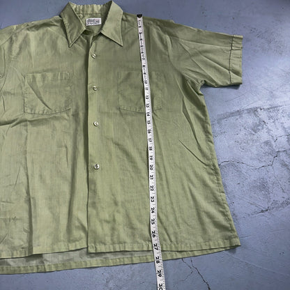 1960s Habands Green Short Sleeve Button Down Shirt Rockabilly Drip Dry Summer