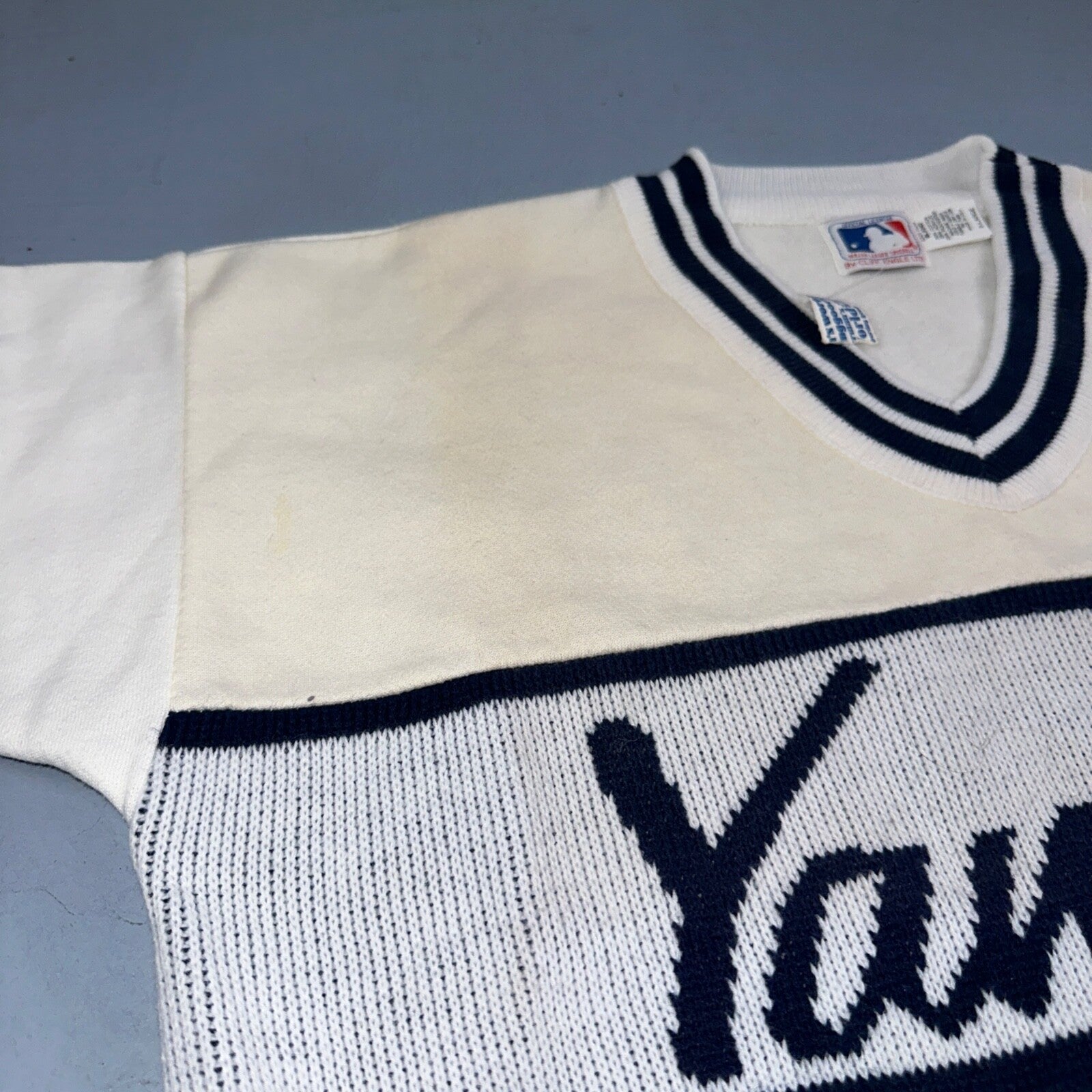VTG NWT 90s New York Yankees Cliff Engle Knit White Baseball Sweater Mens XL USA