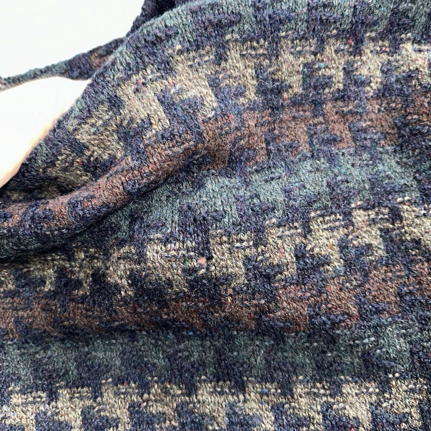 Orvis Men’s Wool Sweater XL Navy Green Tan Brown Jumper Houndstooth GrandpaCore