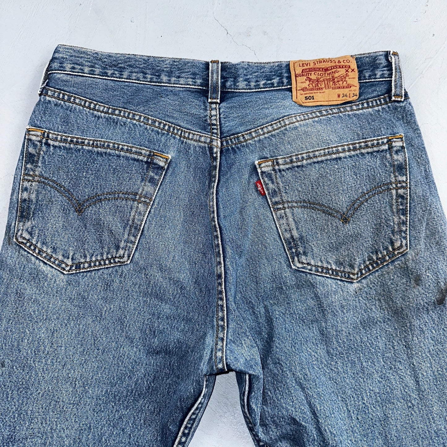 Levis 501 Vintage 90s Poland Straight Leg Jeans Blue Med Wash 34x34 Act 32x33