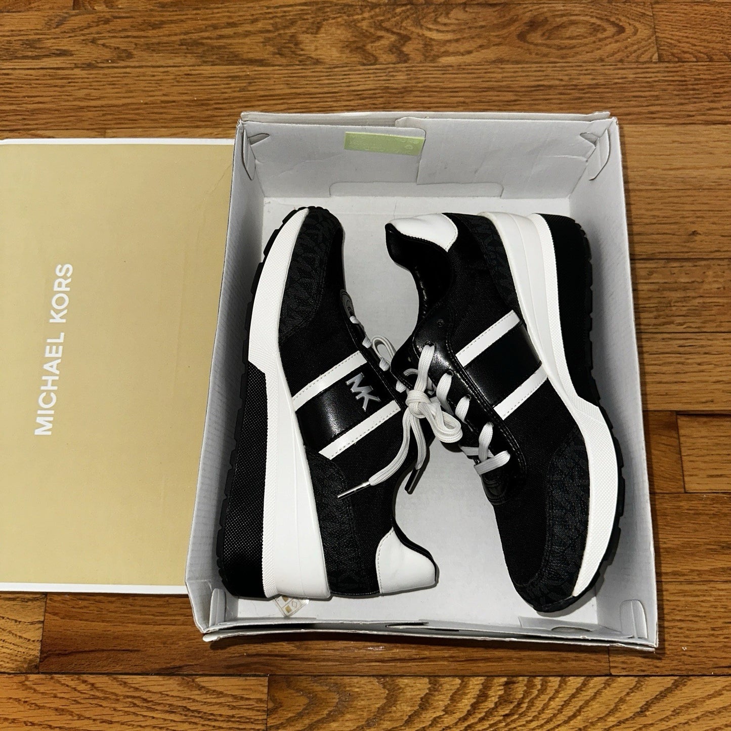 Size 7 Michael Kors Mabel Sneakers Coated MK Canvas Trainer Black MK Logo