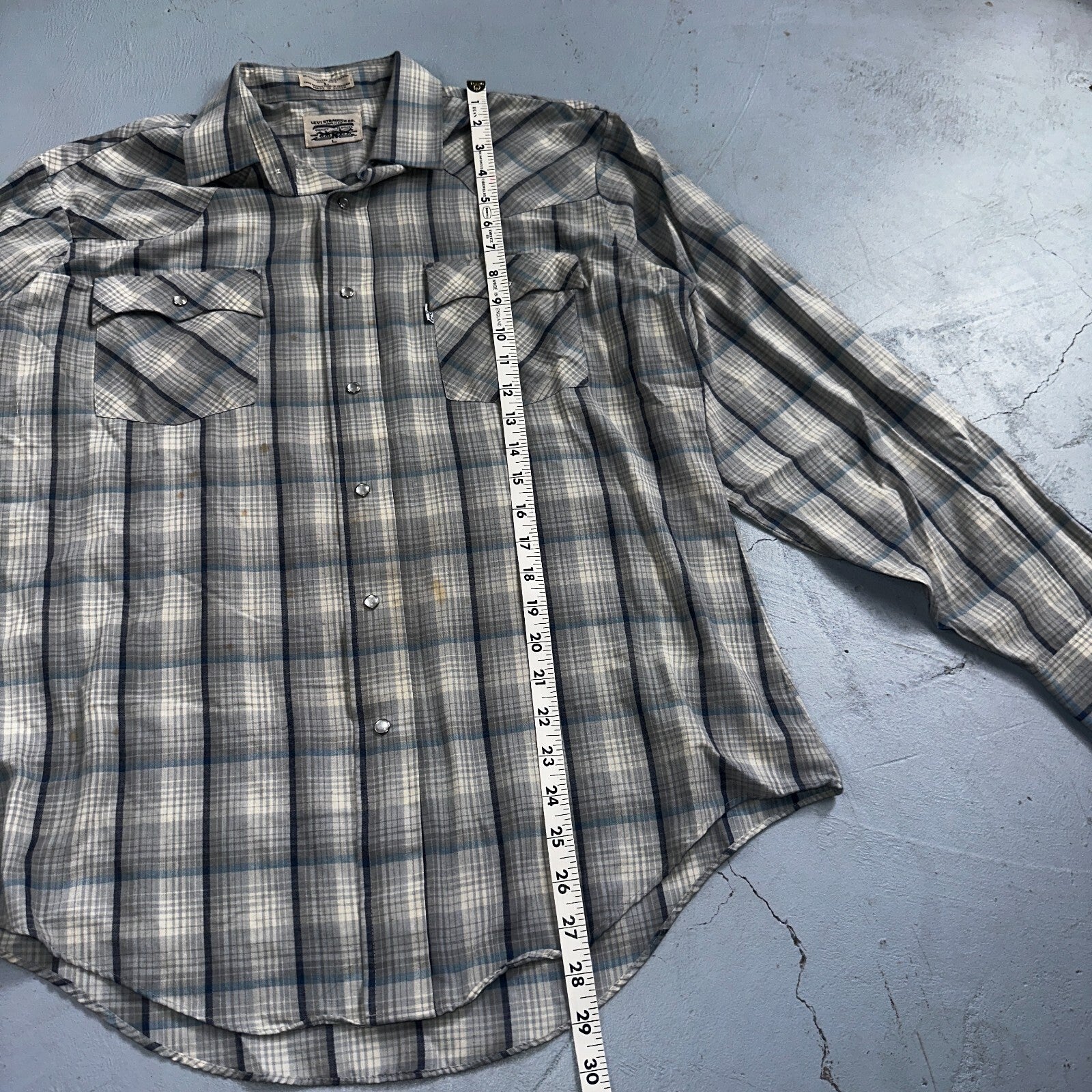 Levis VTG 1980s Pearl Snap Button Shirt Mens L Plaid 80s Cowboy Shirt Korea LS