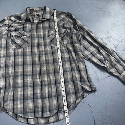 Levis VTG 1980s Pearl Snap Button Shirt Mens L Plaid 80s Cowboy Shirt Korea LS