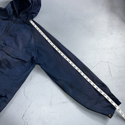 Eddie Bauer VTG Hooded Barn Jacket S Blue Cotton Chore Coat Track Hiking 90s