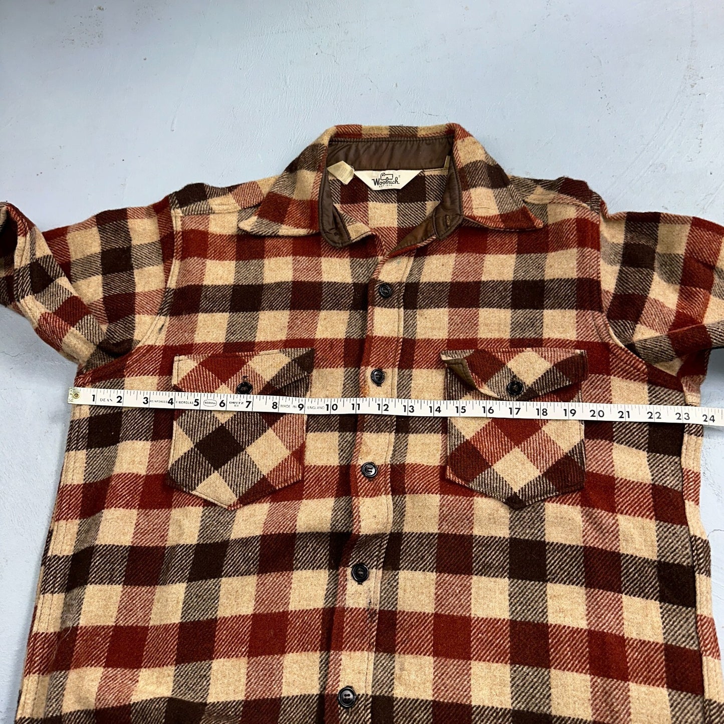 Vintage 70s Woolrich Heavy Thick Wool Plaid Brown Red Shirt Jacket XL 1970s