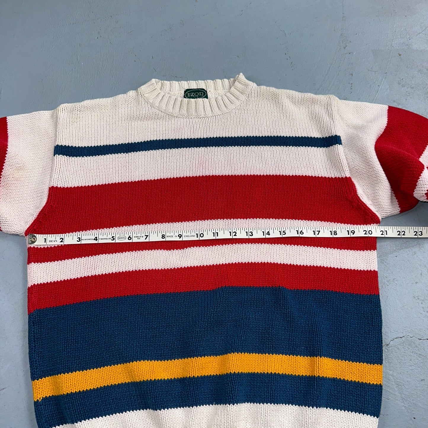 Izod VTG Sweater Mens L Striped Nautical Fisherman Yacht Club 80s 90s Geometric