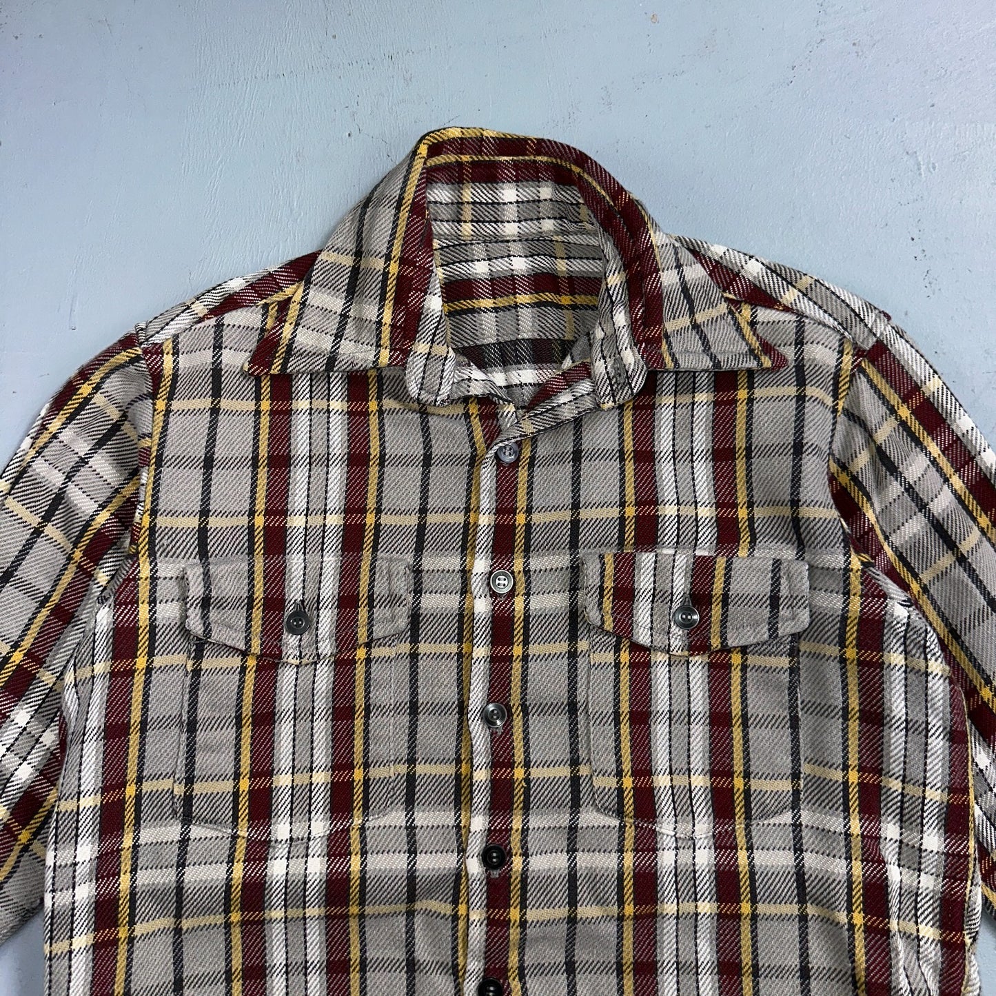 VTG Big Mac JC Penny Thick 100% Cotton Flannel Work Shirt M 70s Plaid Thrashed