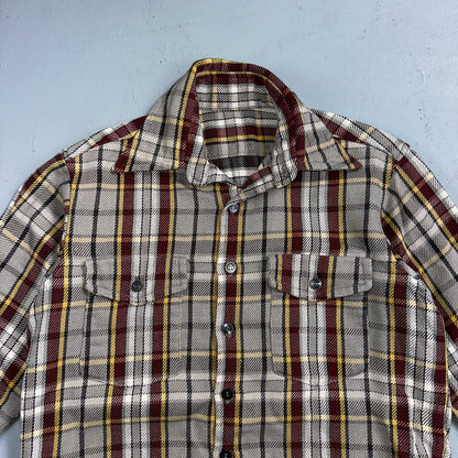 VTG Big Mac JC Penny Thick 100% Cotton Flannel Work Shirt M 70s Plaid Thrashed