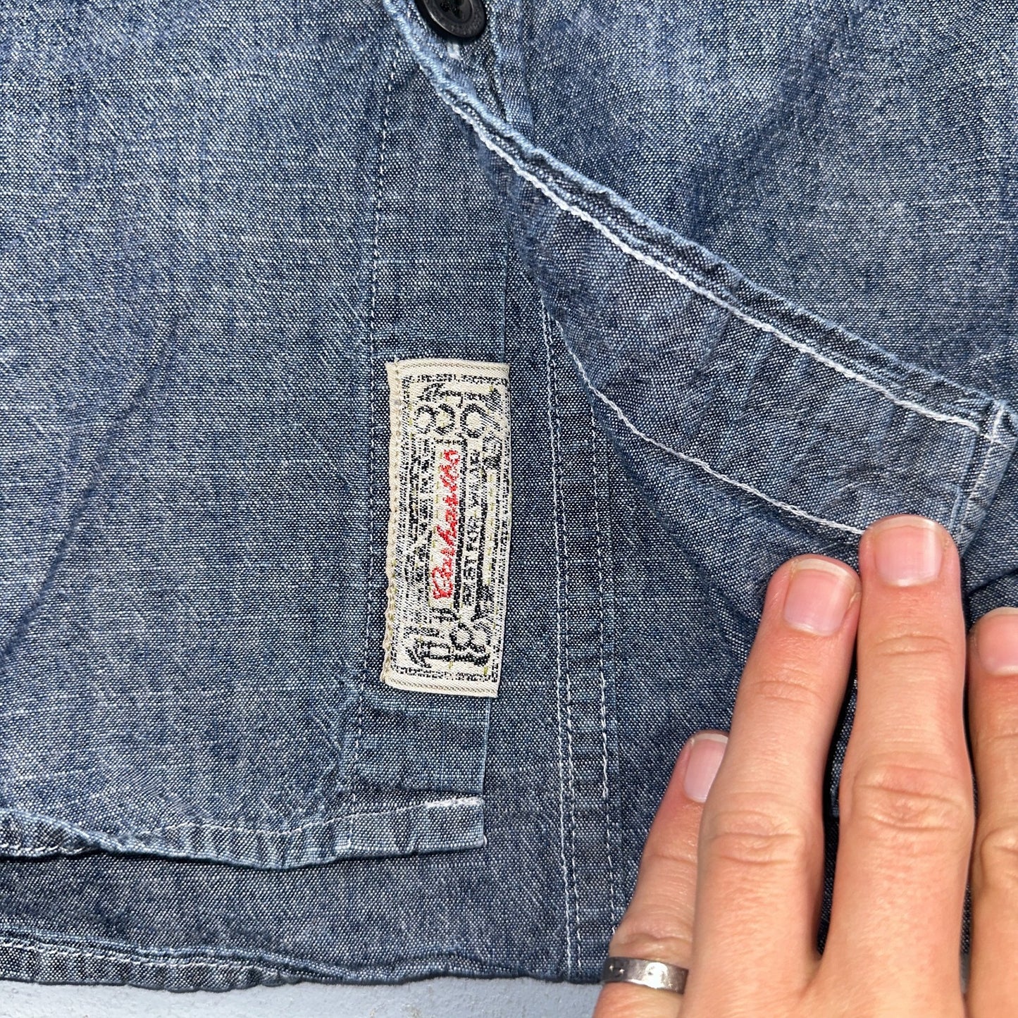 Carhartt Chambray Work Shirt VTG 2XL Demin Long Sleeve Button Up Heart Logo 60s