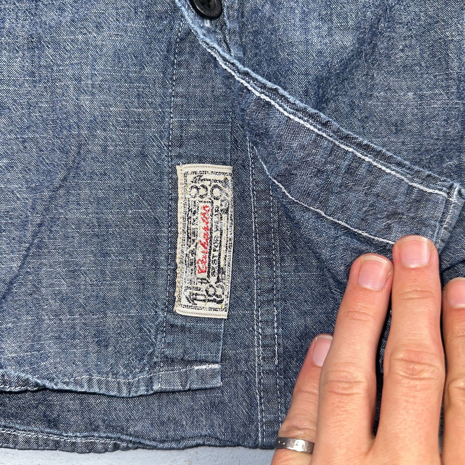 Carhartt Chambray Work Shirt VTG 2XL Demin Long Sleeve Button Up Heart Logo 60s