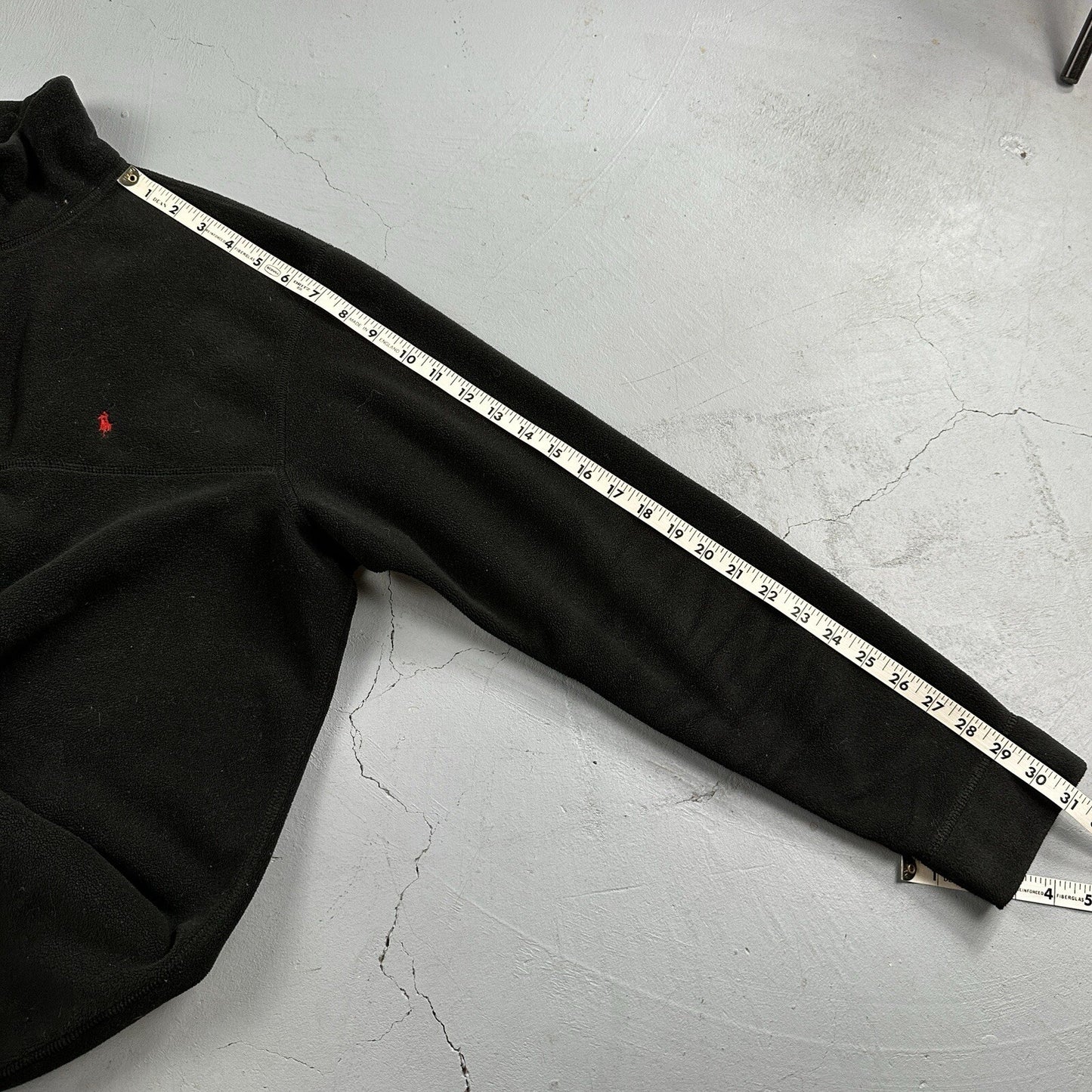 Polo Ralph Lauren Vintage 90s M Black 1/4 Zip Large Fleece Pullover Made in USA