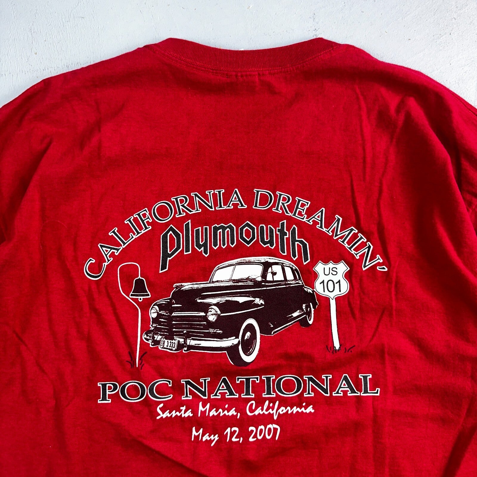 Plymouth California Dreamin Y2K Graphic VTG T Shirt Santa Maria Cars Red XL