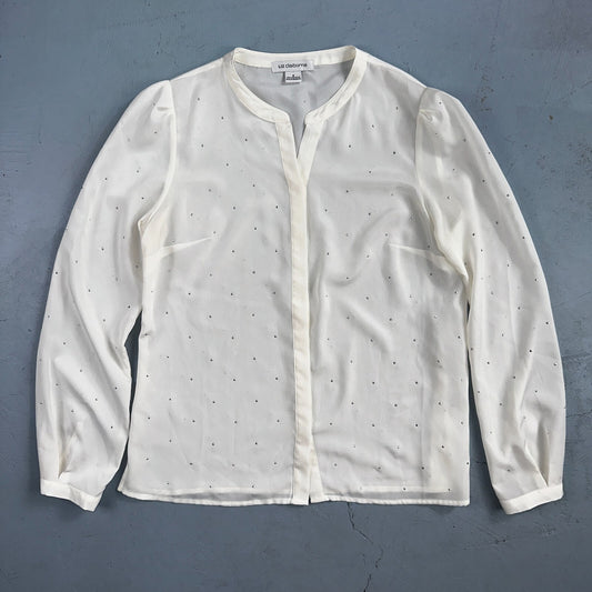 LIZ CLAIBORNE Womens Long Sleeve Button Front Blouse Shirt Studs Sz S Ivory