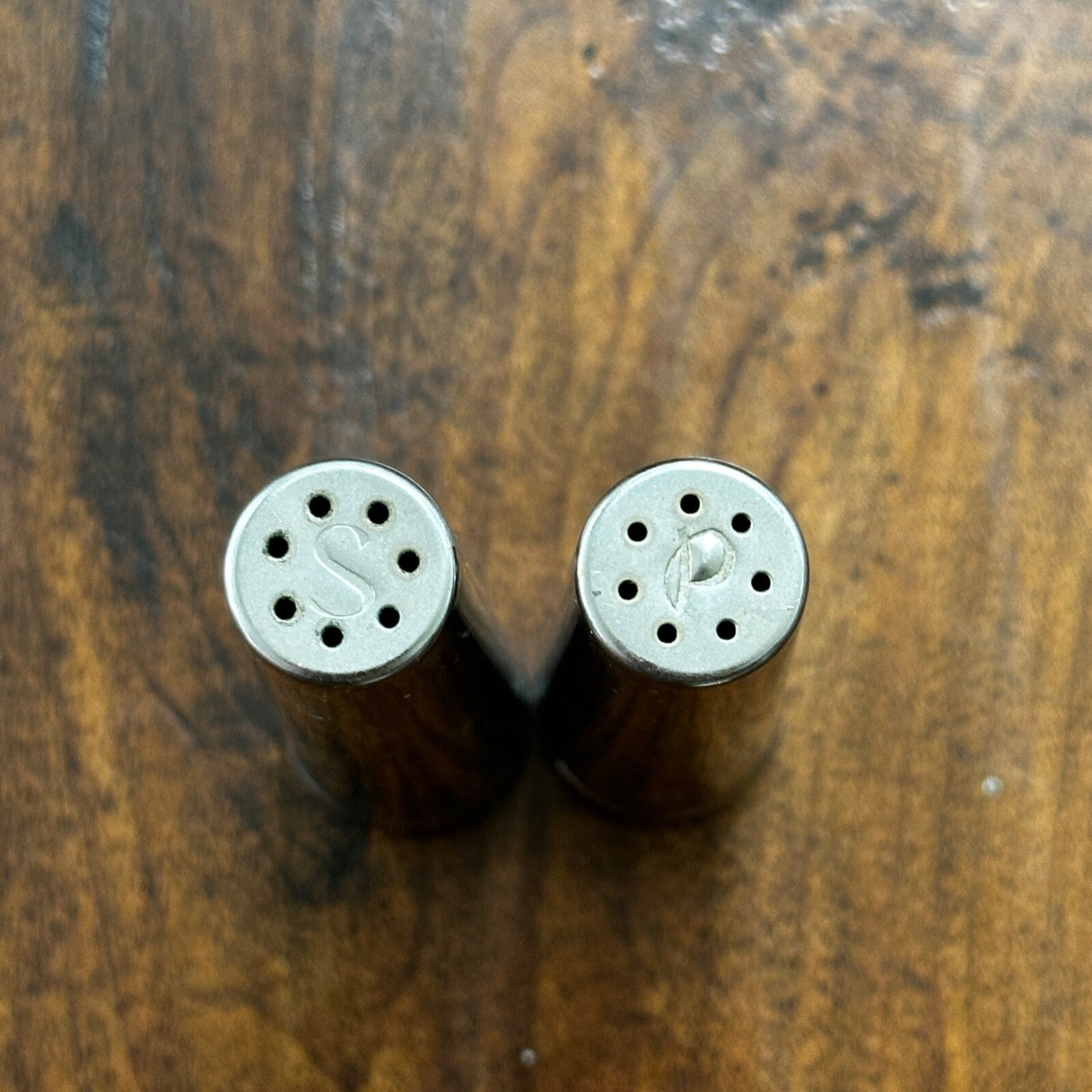 Vintage Modern MCM Silver Tone Chrome Bullet Shaped Salt & Pepper Shakers Eames