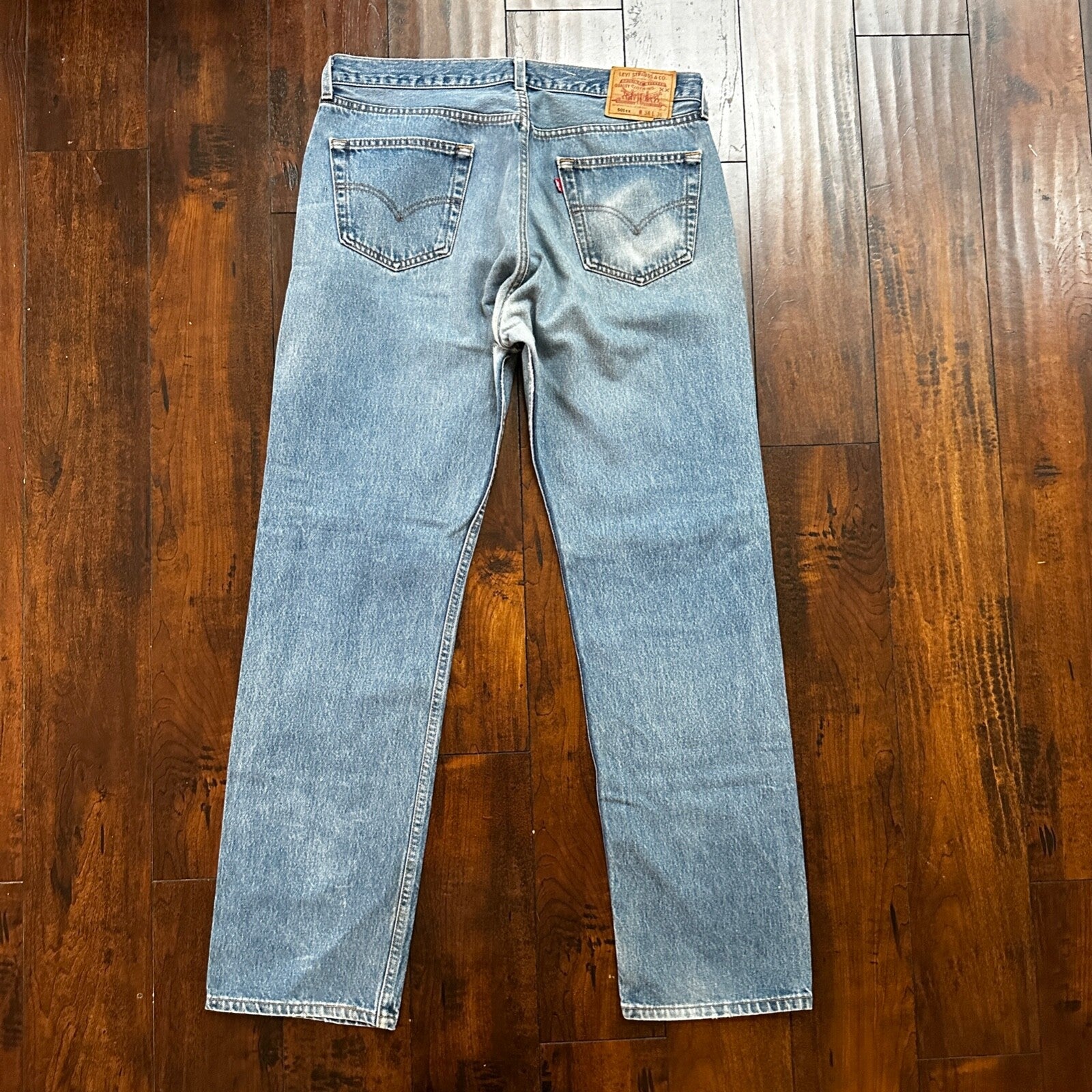 VTG 90s Levis 501 Button Fly 38x36 USA Tag Jeans Straight Wash Blue XX Act 35x32