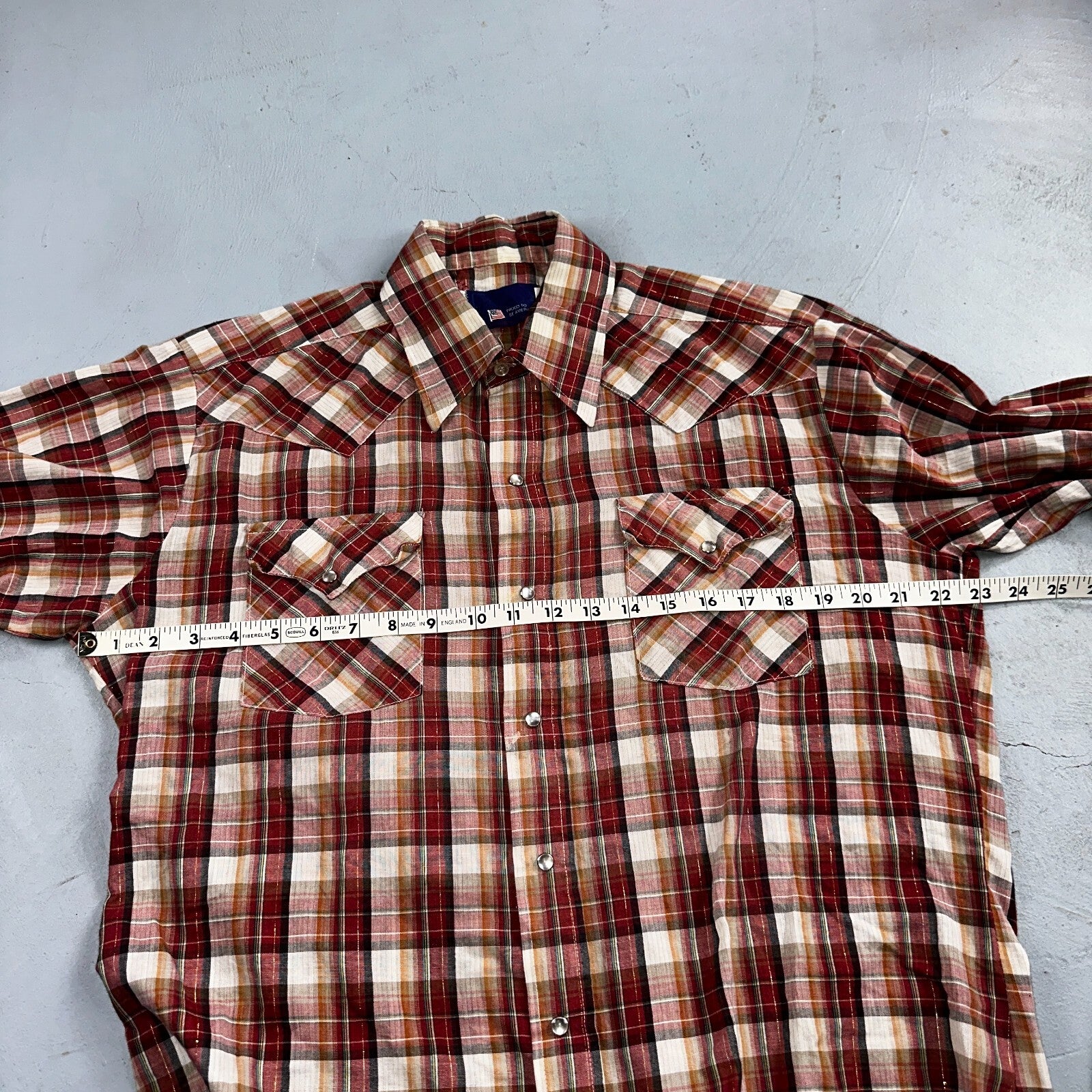 Vintage Panhandle 80s Western Shirt Pearl Snap Buttons Plaid Mens L 16.5 USA