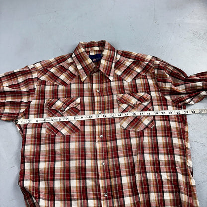 Vintage Panhandle 80s Western Shirt Pearl Snap Buttons Plaid Mens L 16.5 USA