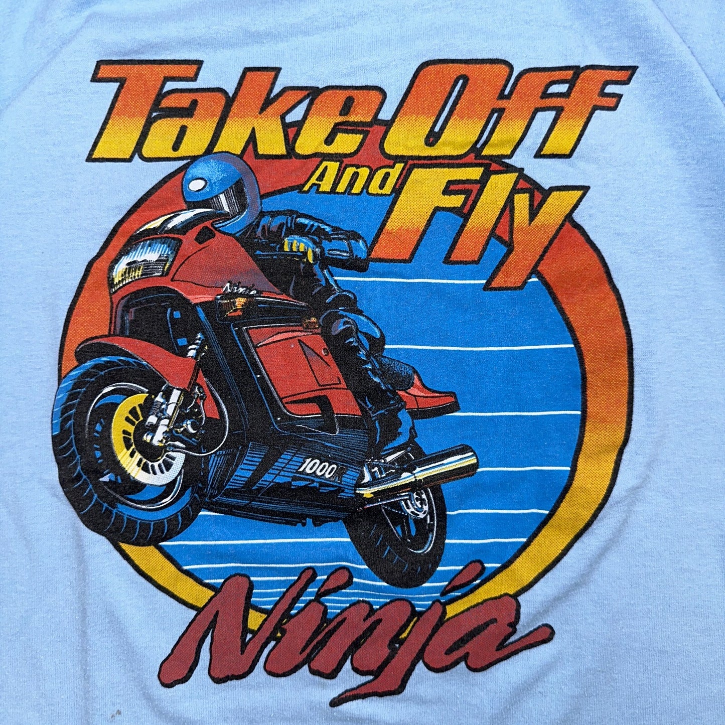 Motorcycle Ninja 80s VTG T Shirt Single Stitch Take Off Fly Movie Promo Graphic