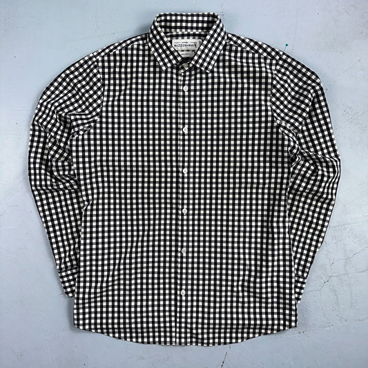 Mizzen Main Shirt Men L Black Button Performance Trim Fit Gingham Check USA