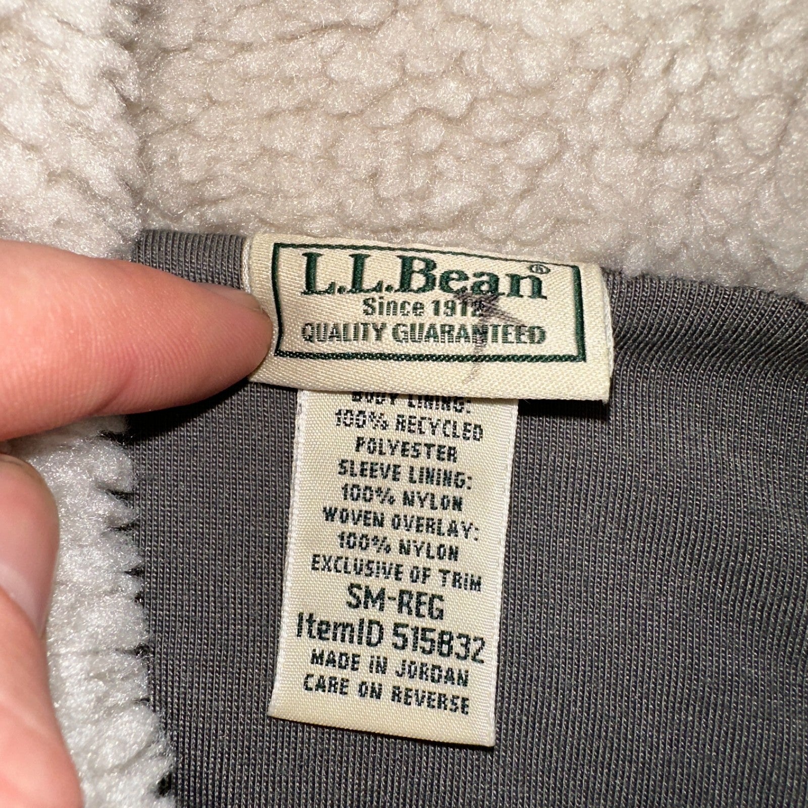 LL Bean Women's Sherpa Fleece Jacket Soapstone Grey Size Small Regular 515832