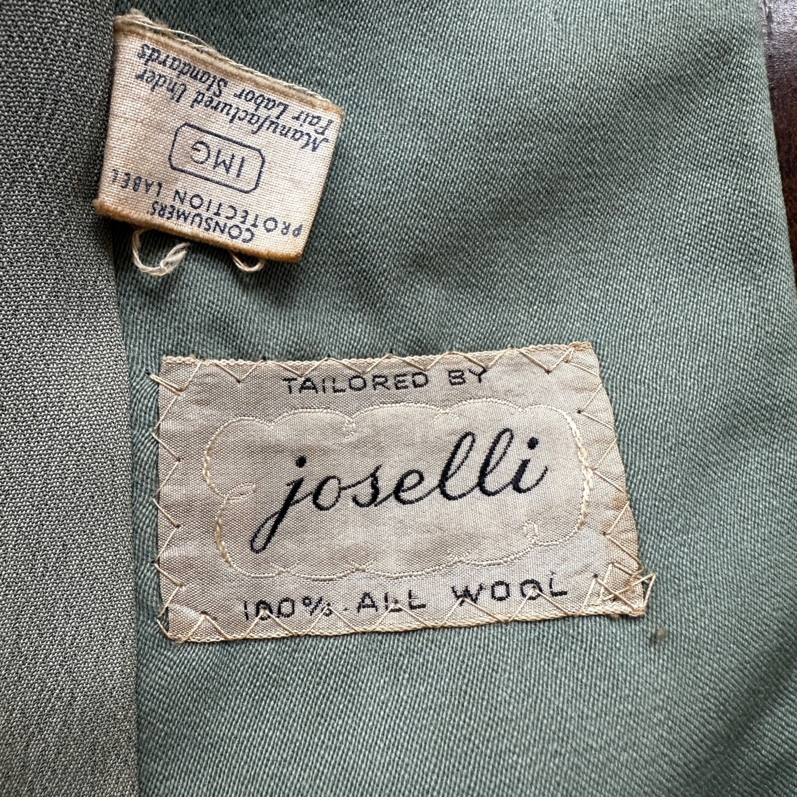 1950s Teal Green VTG 2 Piece Womens Houndstooth Suit Joselli MCM Wool 50s 40s