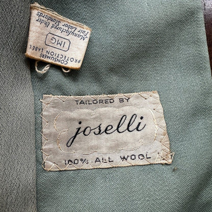 1950s Teal Green VTG 2 Piece Womens Houndstooth Suit Joselli MCM Wool 50s 40s