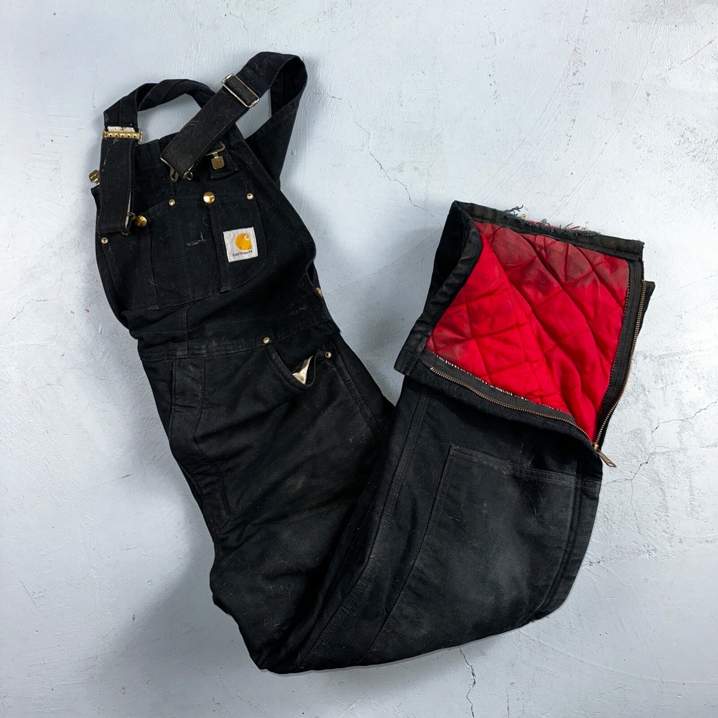 Carhartt Overalls Black Canvas Carpenter Lined R02 BLK USA Made Men’s 34x32