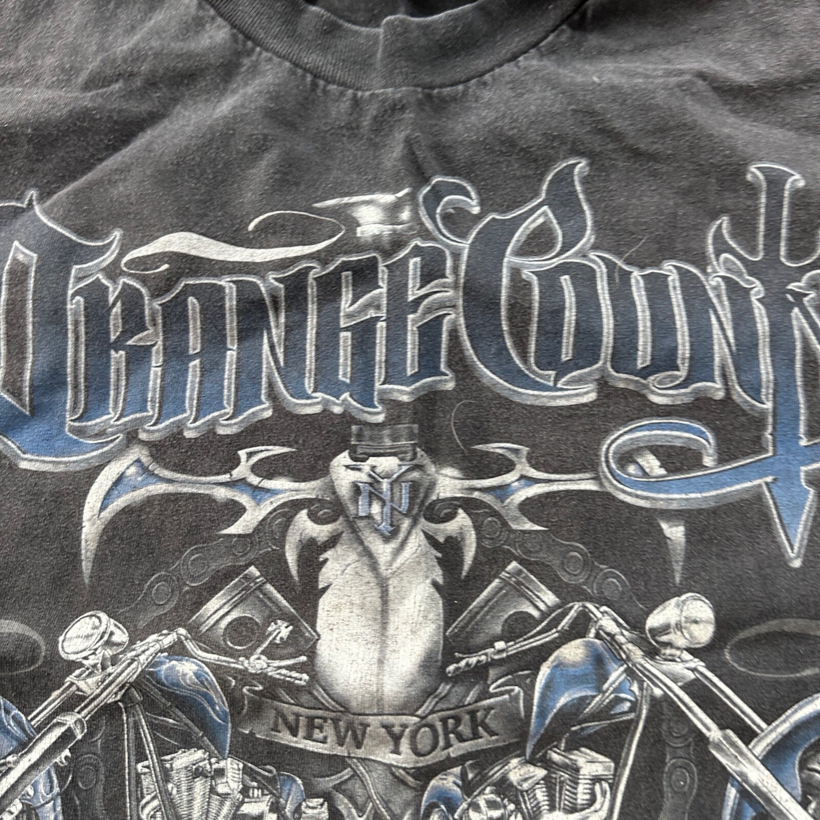 Motorcycle New York Chopper Vintage Style T Shirt 2XL Black Faded Harley Cool