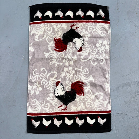 Kitchen Dish Towel Woven Design Rooster, Red Cotton Cute Chickens