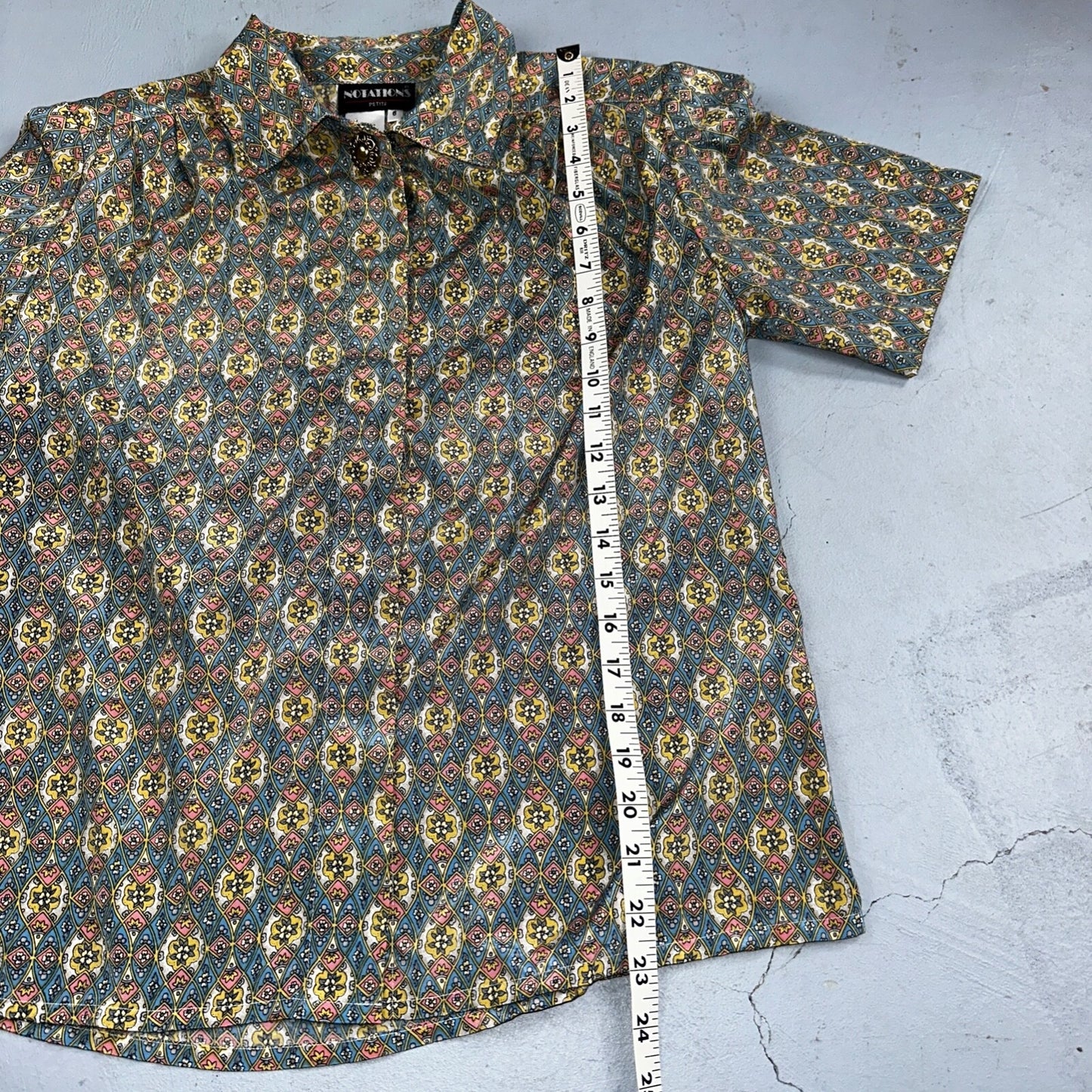 Notations Petite Shirt Womens Petite 6 Crazy Print Collared Button Down VTG