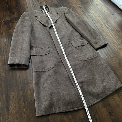 VTG 1960s Barron Anderson Herringbone Wool Overcoat USA Rockabilly 60s Lined
