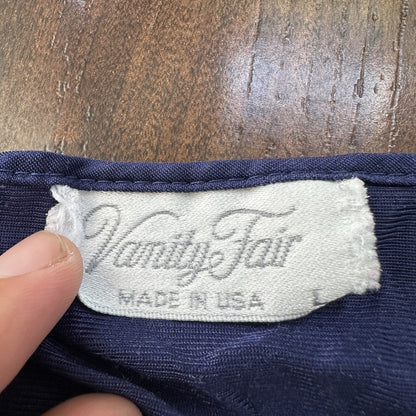 Vintage Vanity Fair Long Nightgown Sleep Womens Size L Blue Satin Sleeveless