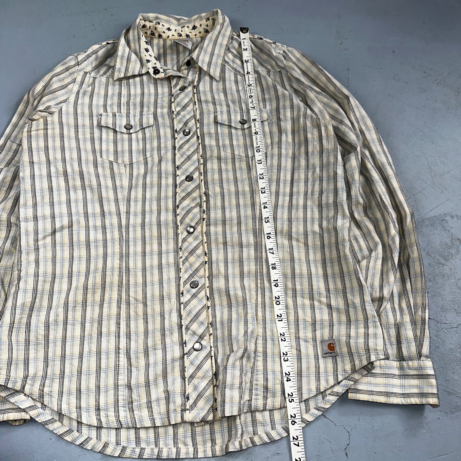 VTG Carhartt for Women Western Pearl Snap Button Up Shirt Size L Plaid Cowgirl