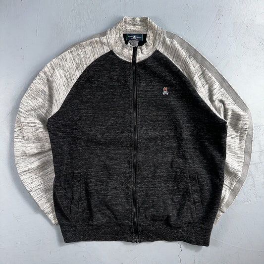 Psycho Bunny Jacket Mens 8 Black & Gray Full Zip Casual Logo Sweater