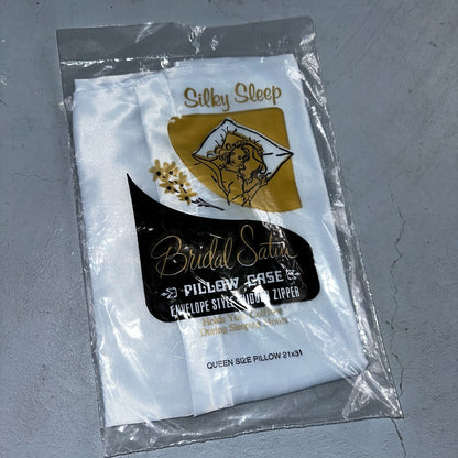 Vintage Silky Sleep Bridal Satin Blue Pillow Case Queen Sz 21x31 Bedding USA