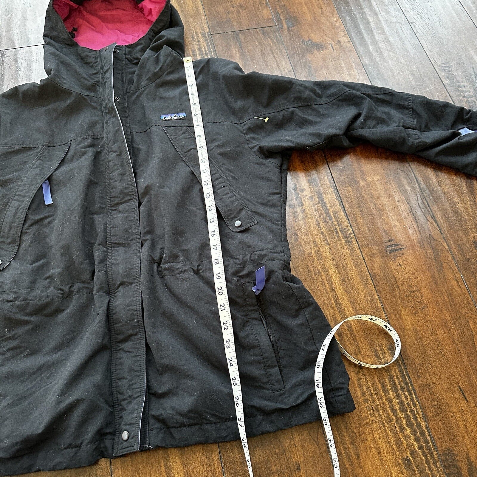 Patagonia Womens Jacket Black Pockets Nylon Logo Zip 8 Vtg Hiking Outdoors